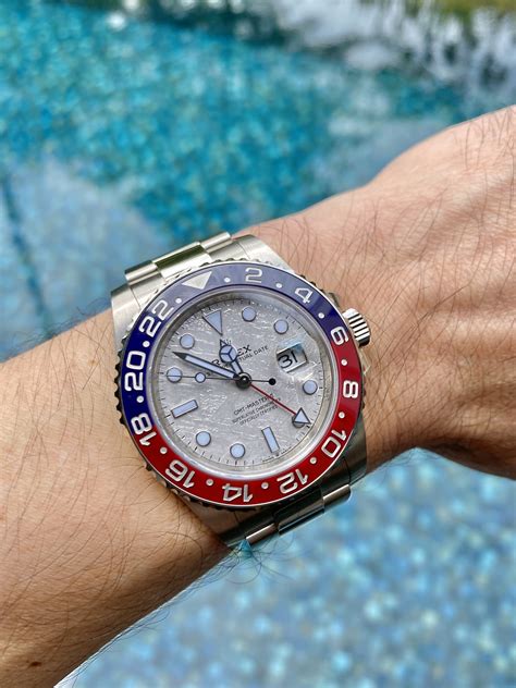 blue dial rolex gmt|Rolex meteorite dial price.